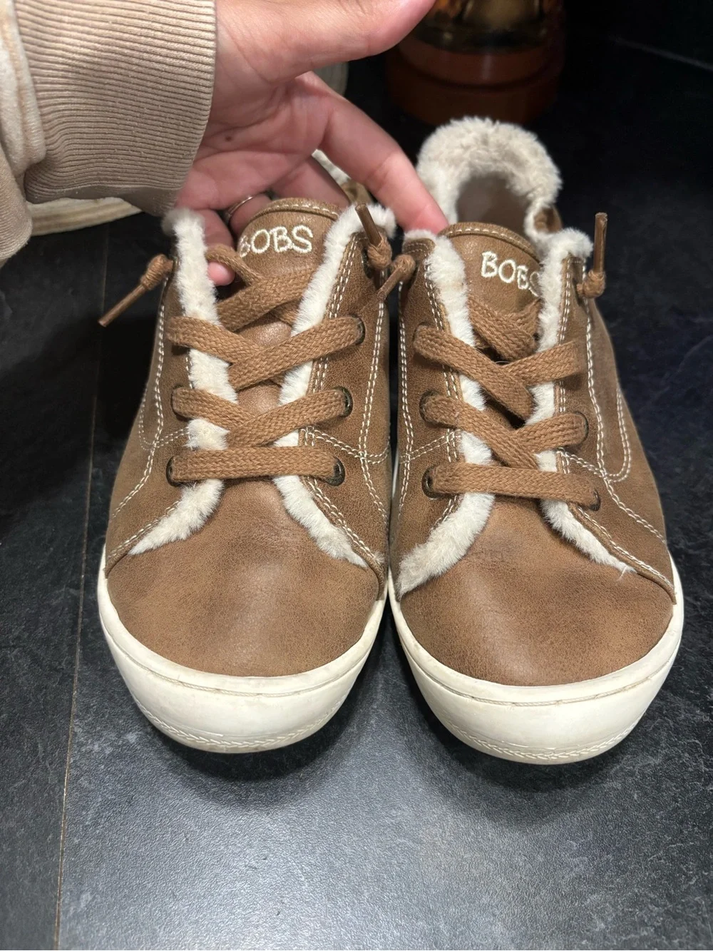 Skechers bobs Brown Faux-Fur Lined Casual Sneakers